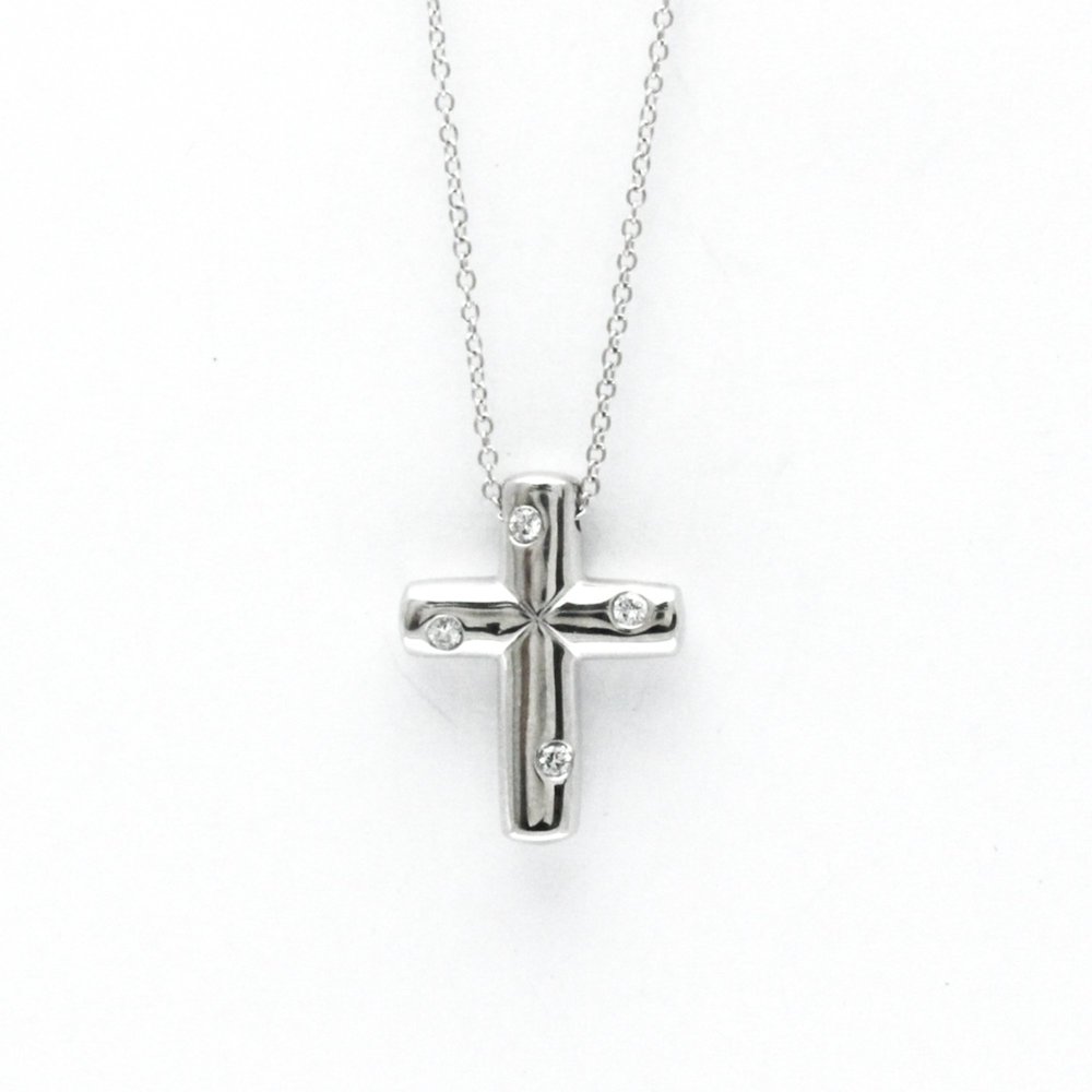 TIFFANY Platinum Diamond Pendant Necklace with Dots Cross Detail